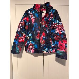 Obermeyer Teen Girls Ski Jacket Floral Print Hooded Winter Coat Size L 14-16